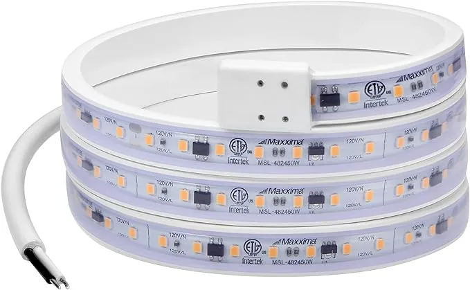 Maxxima 24 in. Hardwired LED Under Cabinet Strip Light, 920 Lumens, 3000K Warm White, Kitchen and Living Room 120V White Cove Lighting, No Power Supply Needed