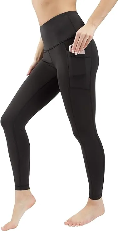 90 Degree by Reflex High Waist Tummy Control Interlink Squat Proof Ankle Length Leggings - Black - Small