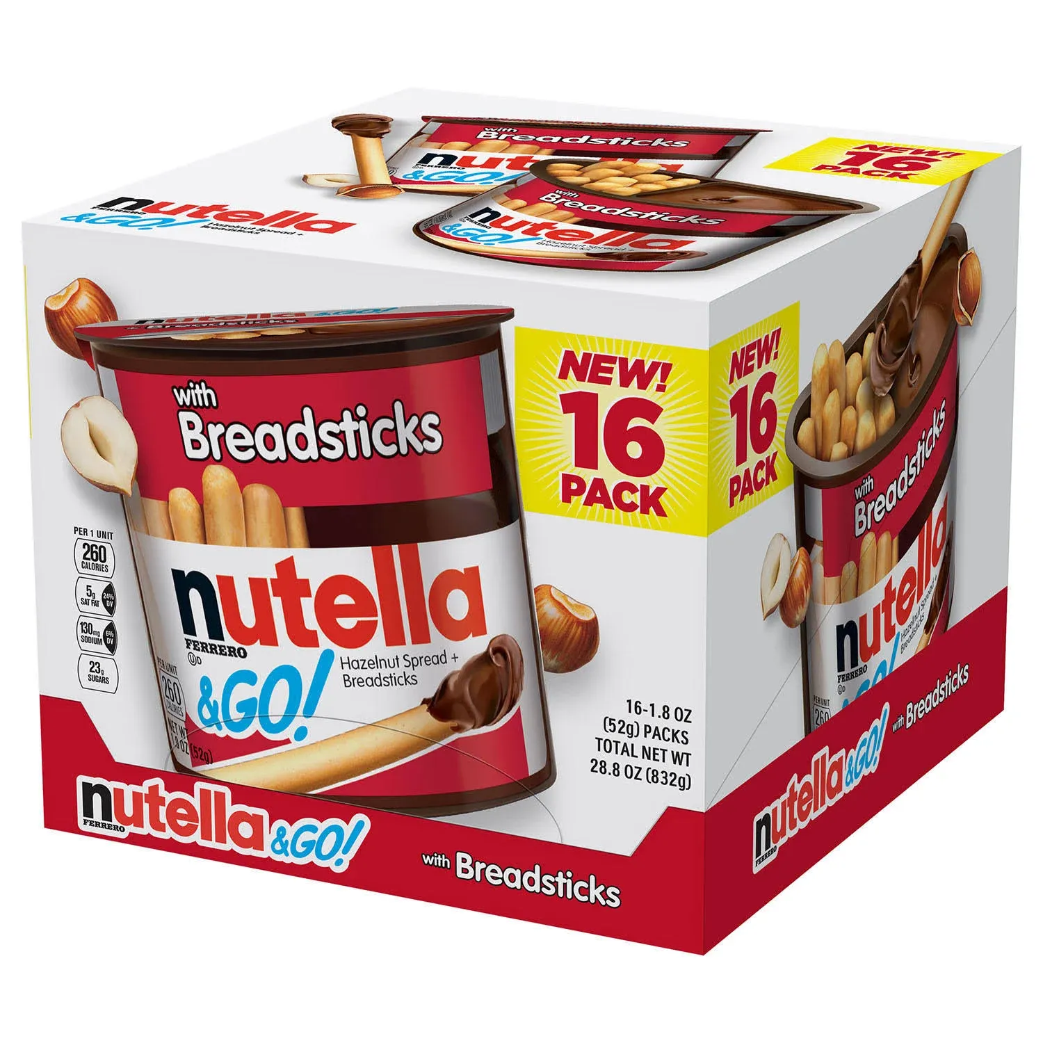 Nutella & Go Hazlenut Spread with Breadsticks Ferrero 16 Pack - 1.8 oz Each