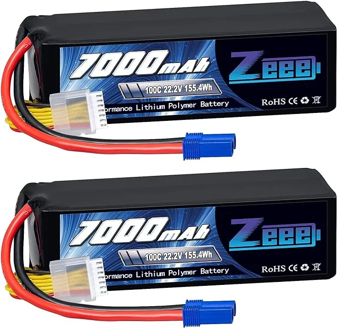 Zeee 6S Lipo Battery 7000mAh 22.2V 100C Soft Case with Metal Plates EC5 Connector for RC Car RC Models(2 Pack)