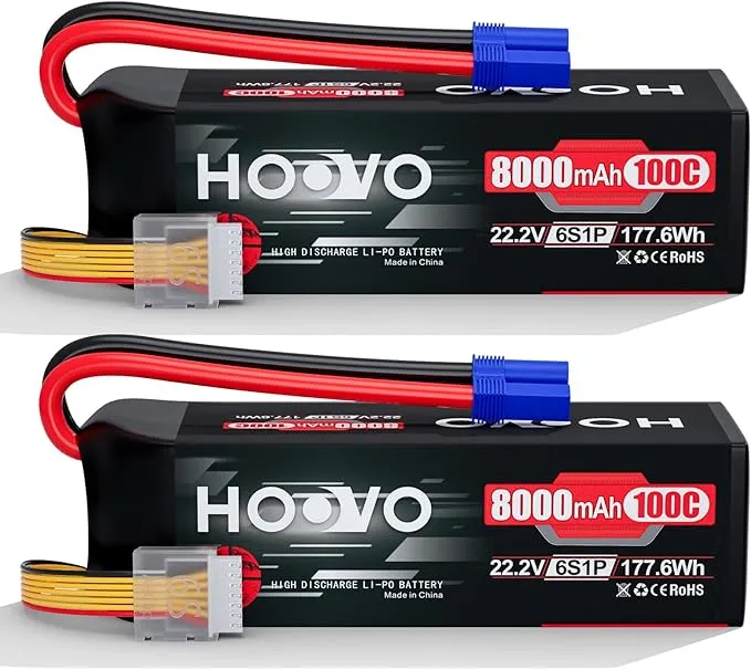 HOOVO 6S 22.2V LiPo Battery 8000mAh 100C RC LiPo Batteries Metal Plates with EC5 Plug Compatible with Traxxas UDR RC Car Boat Buggy Truck Tank Racing Hobby(2 Pack)