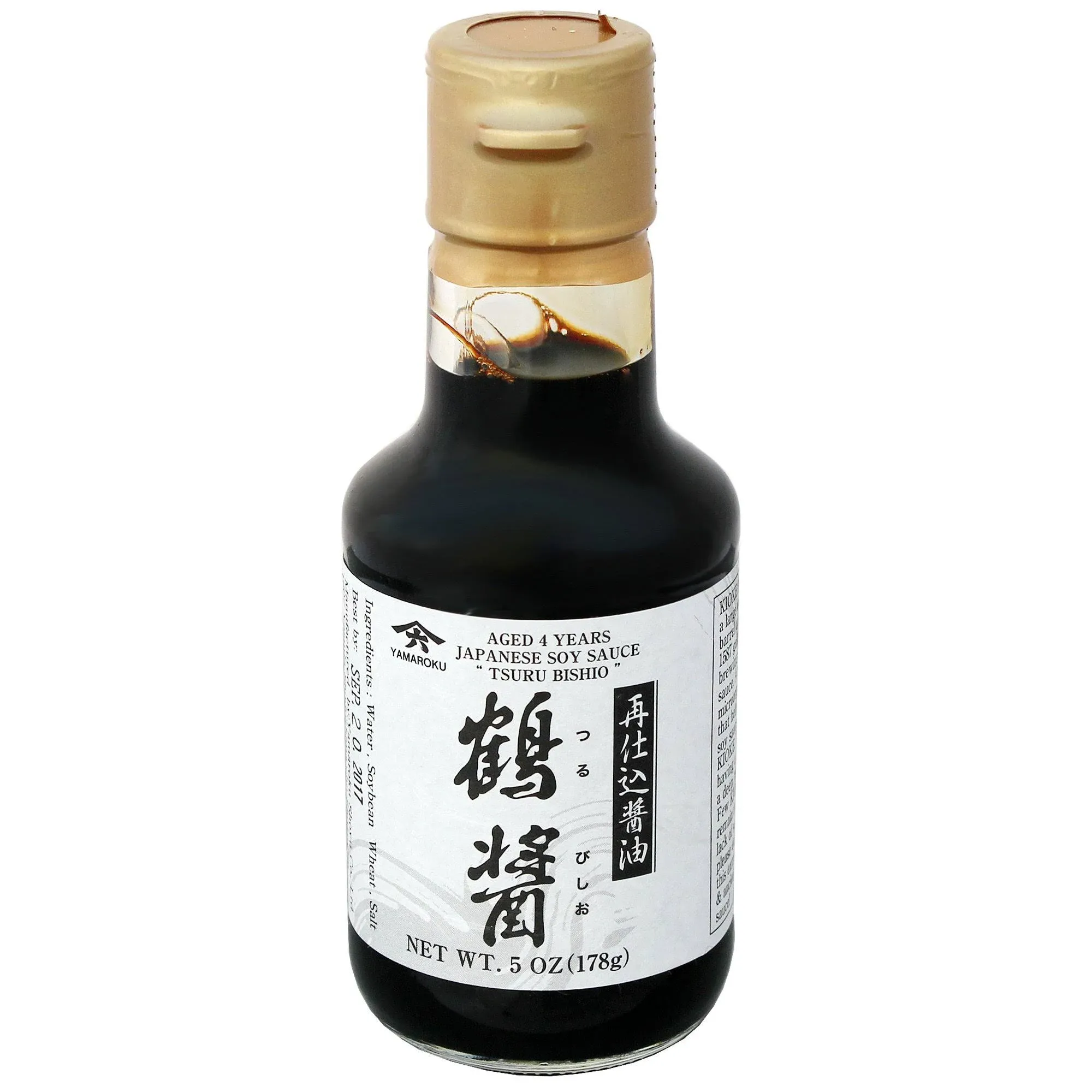 Yamaroku Shoyu Pure Artisan Dark Sweet Japanese Premium Gourmet Barrel Aged 4 Year Soy Sauce "Tsuru Bisiho", 5oz (148ml), (Pack of 2 Bottles)