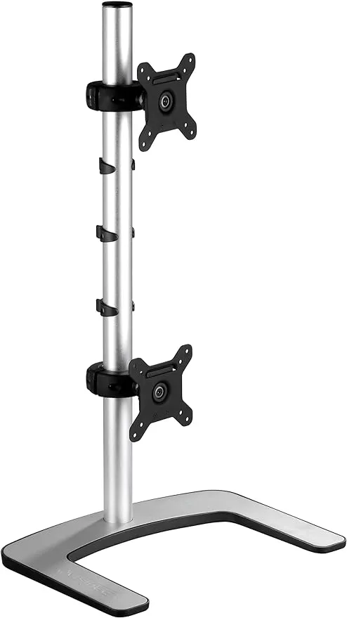 Atdec dual stack or single monitor desk mount - Freestanding base - Loads up to 26.5lb flat or 20lb curved - VESA 75x75, 100x100 VFS-DV