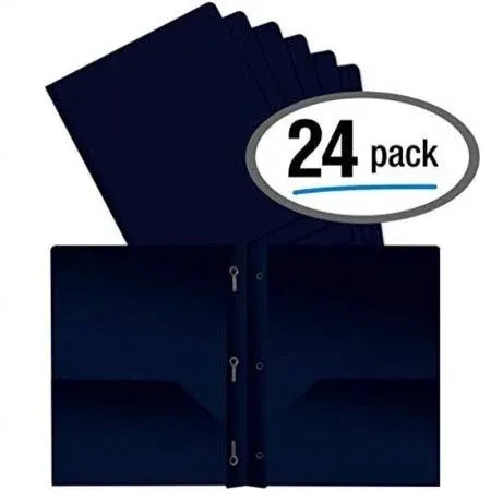 Better Office Products Blue Plastic 2 Pocket Folders with Prongs, Heavyweight ...