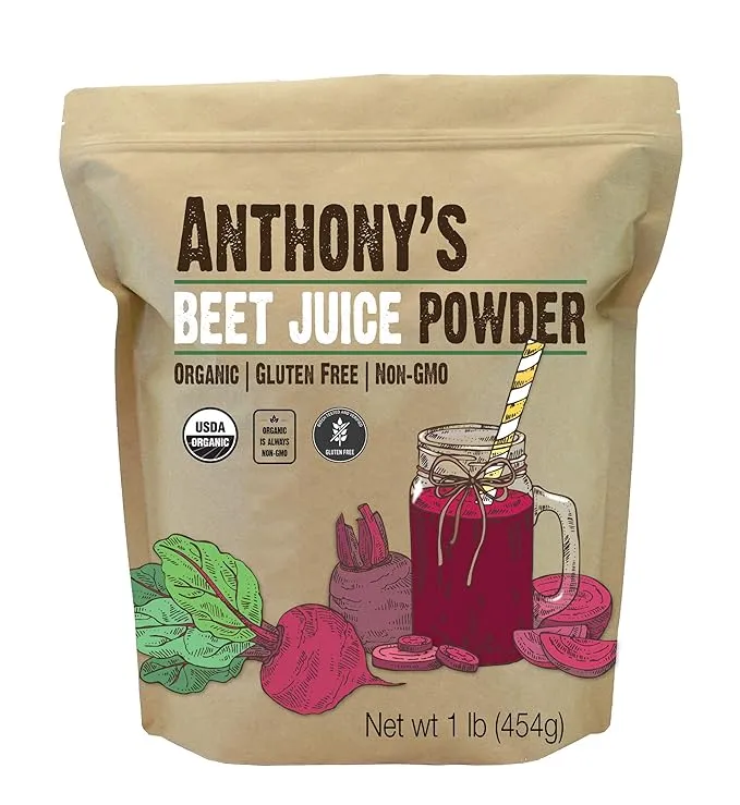 Anthony's Organic Beet Root Juice Powder, 1 lb, Gluten Free, Non Gmo, Vegan Friendly