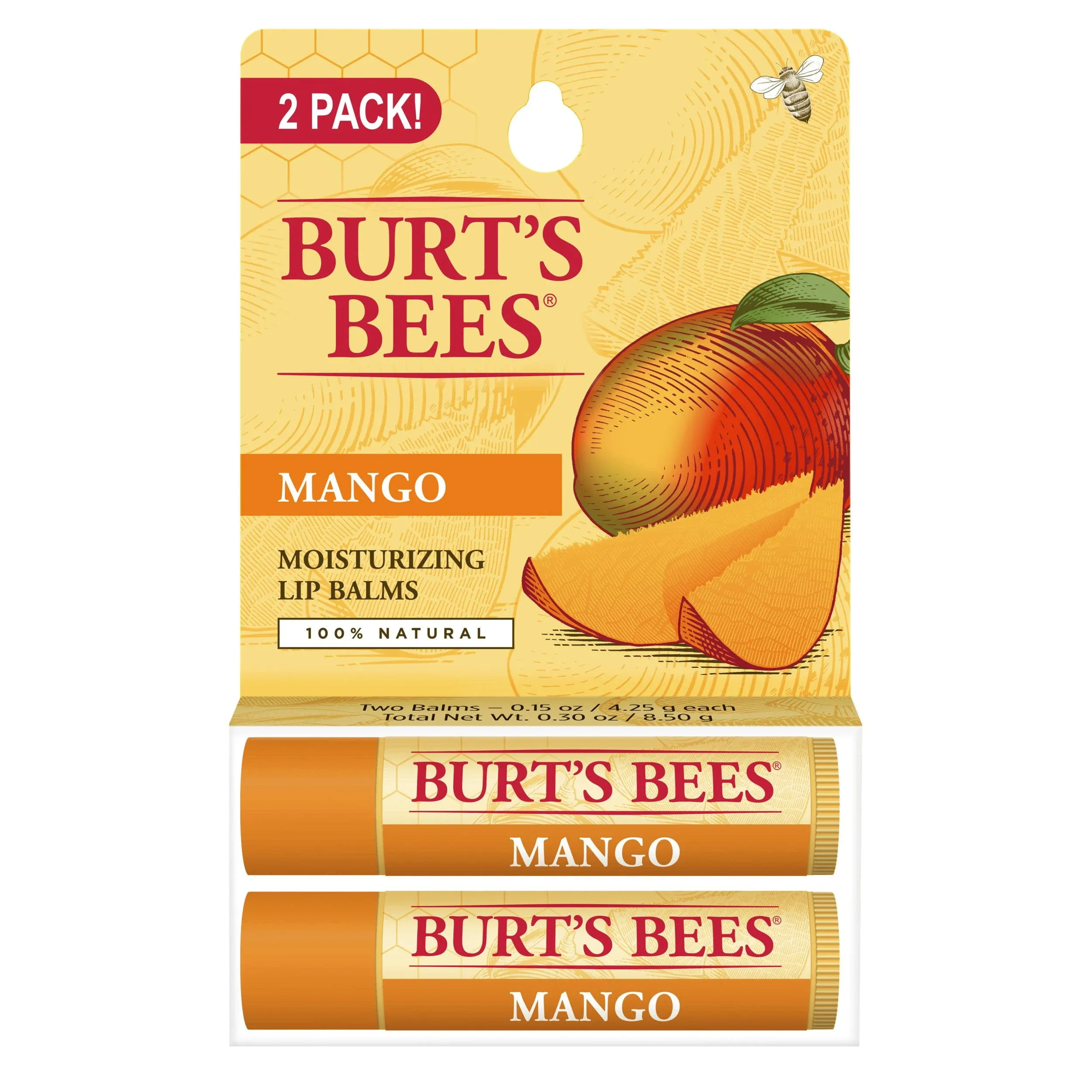 Burt's Bees Lip Balms, Moisturizing, Mango, 2 Pack - 2 pack, 0.15 oz pack