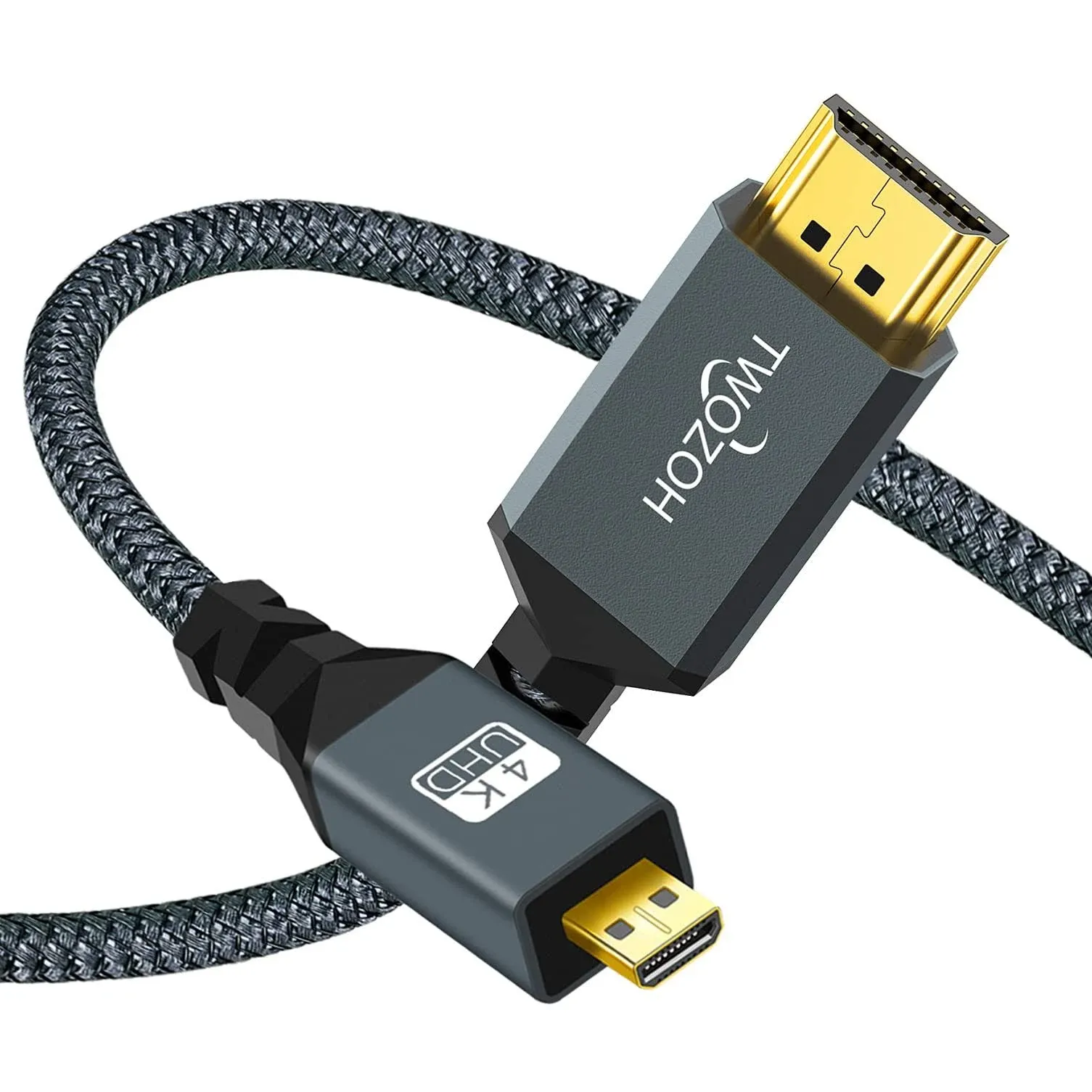 Twozoh 4K Micro HDMI to HDMI Cable 6.6FT, High-Speed Full HDMI to Micro HDMI Braided Cord Support 3D 4K/60Hz 1080p