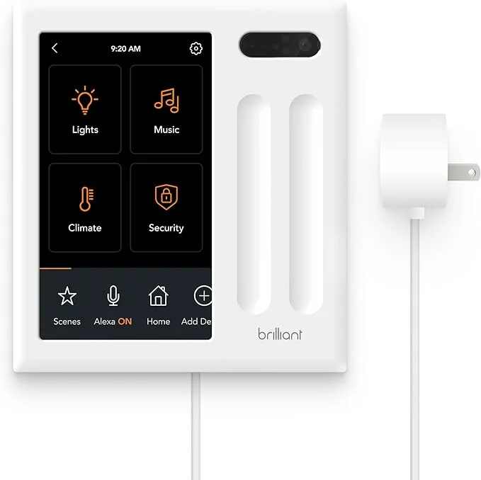 Brilliant Smart Home Control (Plug-In Panel) — Alexa Built-In & Compatible with Ring, Sonos, Hue, Google Nest, Wemo, SmartThings, Apple HomeKit — In-Wall Touchscreen Control for Lights, Music, & More