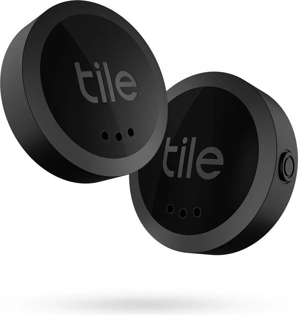 Tile by Life360 Sticker (2024) - Small Bluetooth Tracker, Remote Finder and Item Locator for Bikes, Glasses and More. Both iOS and Android Compatible. Phone Finder. 2-Pack (Black)