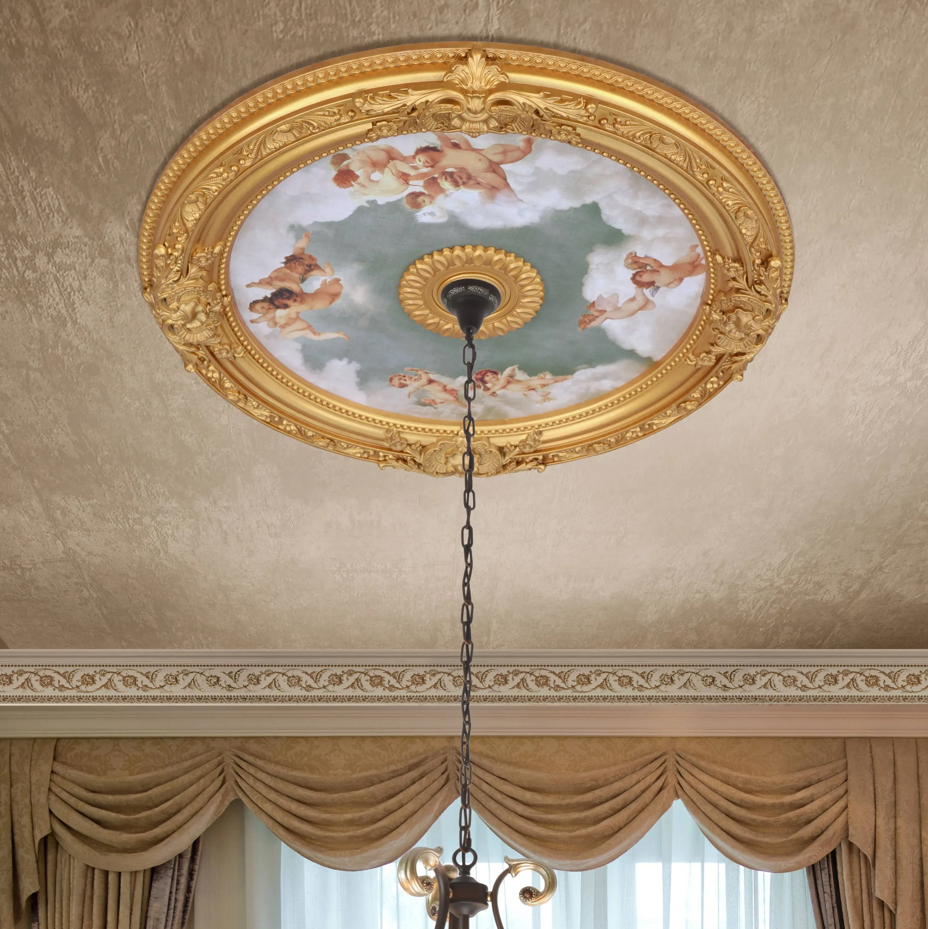 Cherubs Sky Round Chandelier Ceiling Medallion 36in by AFD Home