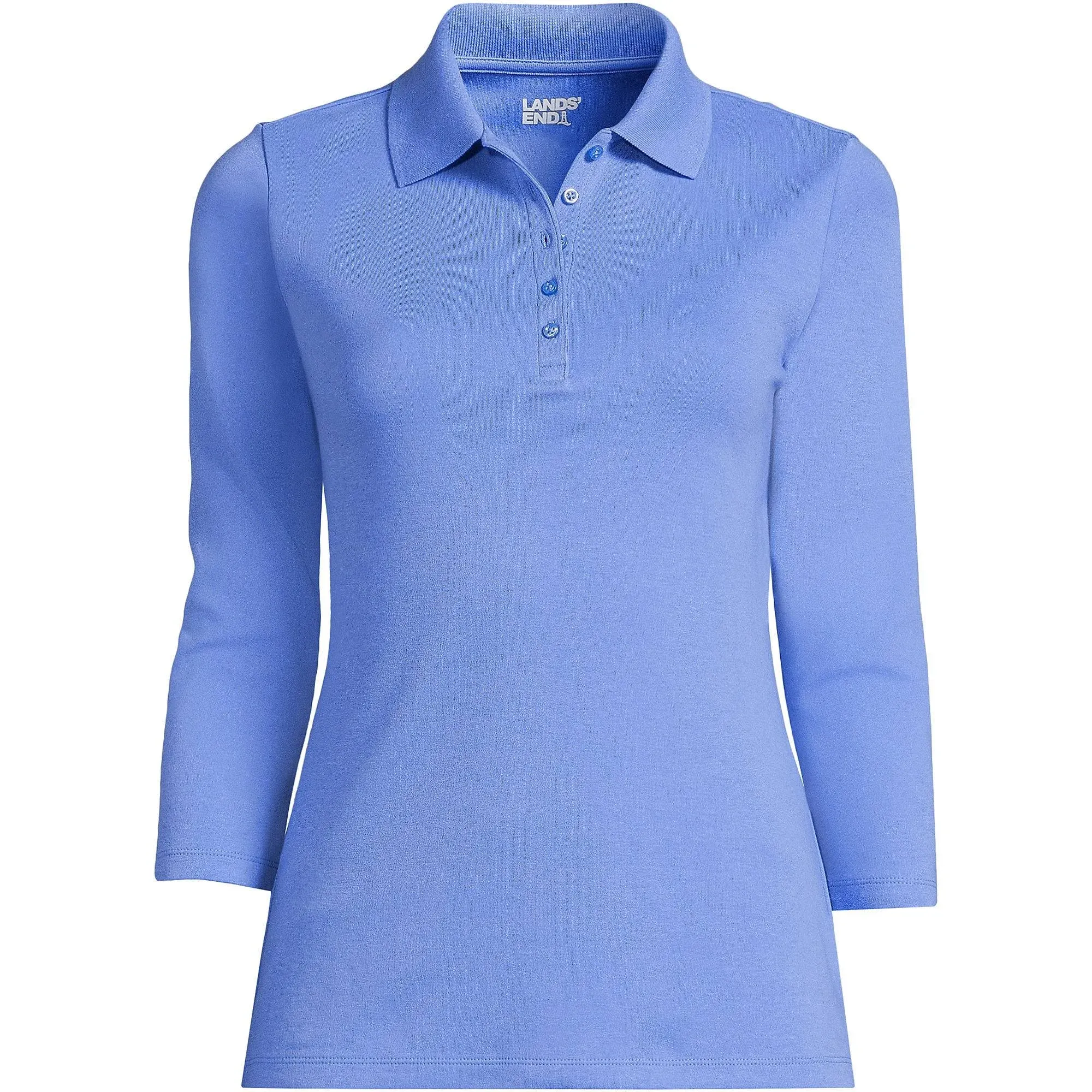 Lands' End Women's 3/4 Sleeve Cotton Interlock Polo - Small - Chicory Blue