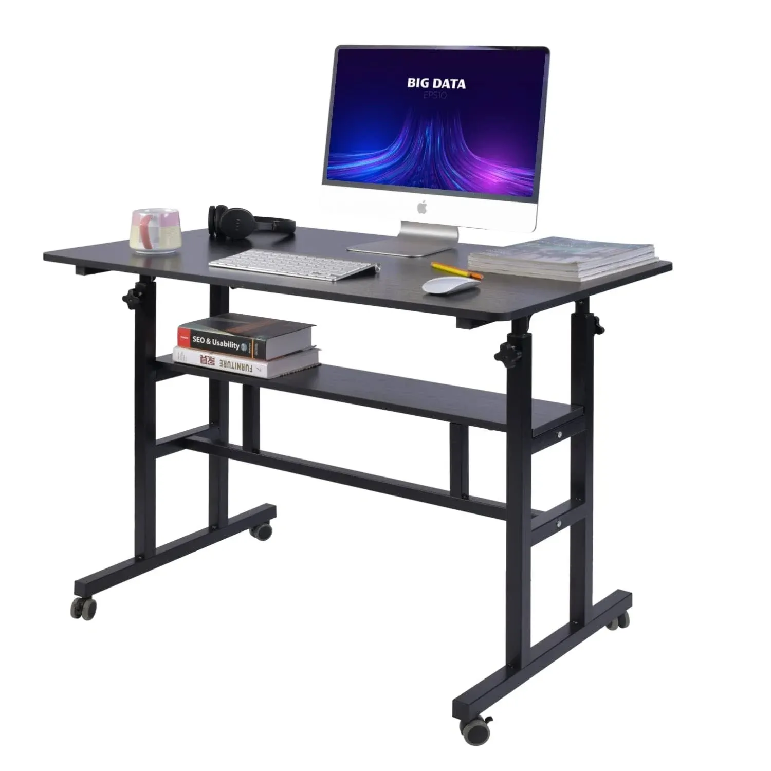 Mobile Standing Desk, Adjustable Computer Desk Rolling Laptop Cart on Wheels Hom