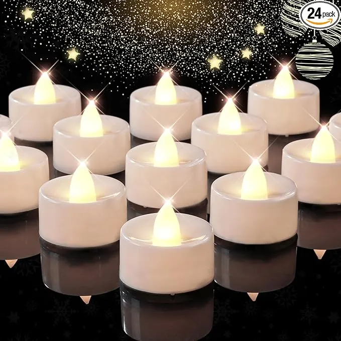 Beichi Set of 24 Flameless LED Tea Lights Bulk, Electric Tealight Candles, Small Fake Candles Battery Operated, Warm White Flickering Mini Candles