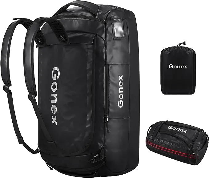 Gonex 60L Duffel Bag Backpack, Convertible to Gym Backpack and Handbag for Men Women, Water-Repellent for Hiking Camping Travelling Cycling, Black