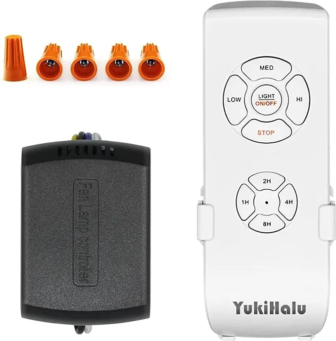 Ceiling Fan Remote Control Kit, Universal and Compact Size, Fan Speeds and Timings Control, Light on/Off, Comply with UL1917, YukiHalu