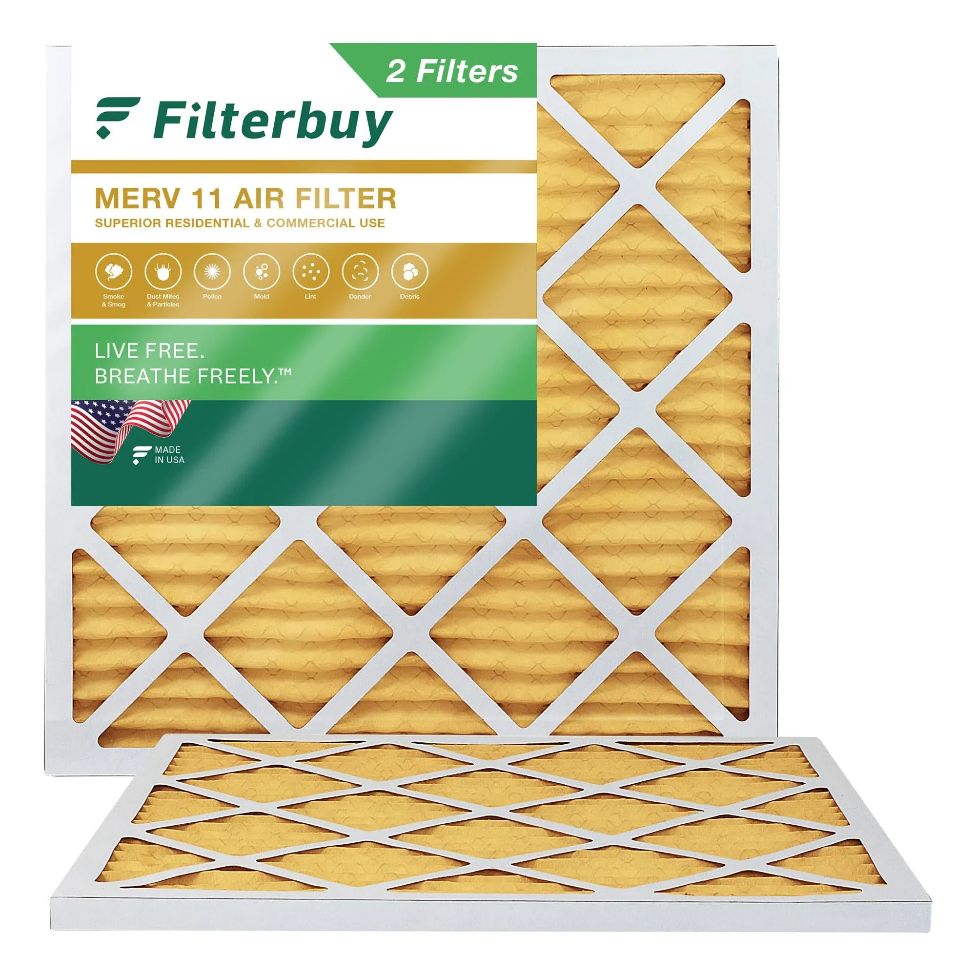 Filterbuy 10x10x1 Air Filter MERV 11, Pleated HVAC AC Furnace Filters Replacement (Set of 4) Filterbuy