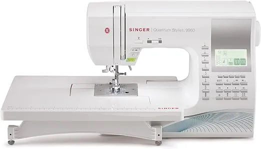 Singer Quantum Stylist 9960 Computerized Portable Sewing Machine with 600-Stitches Electronic Auto Pilot Mode, Extension Table and Bonus Accessories,