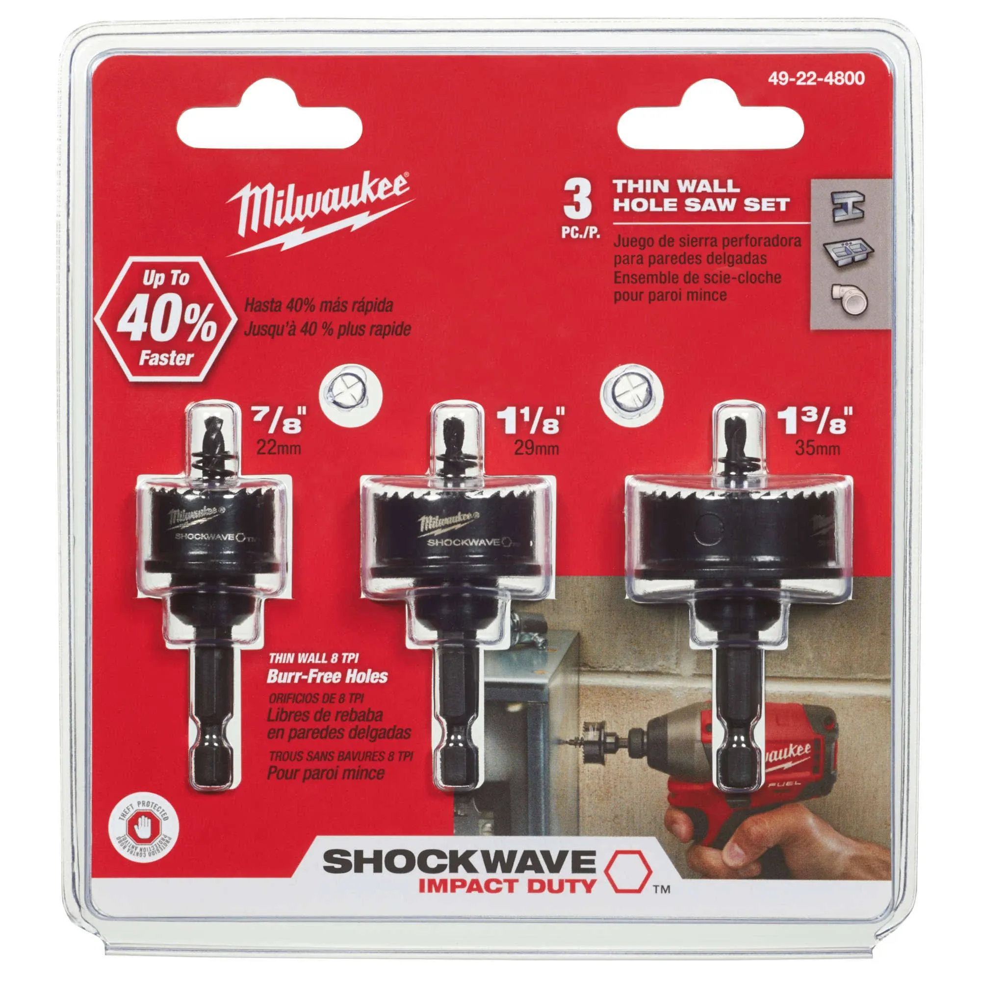 Milwaukee 49-22-4800 Shockwave Impact Hole Saw, 3 Piece