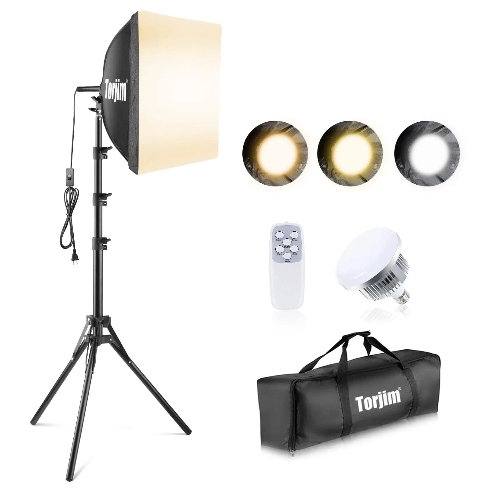 Torjim Softbox Photography Lighting Kit 16'' x 16'' Professional Softbox Lighting Kit with pcs 40W E27 Socket 8000K Bulbs