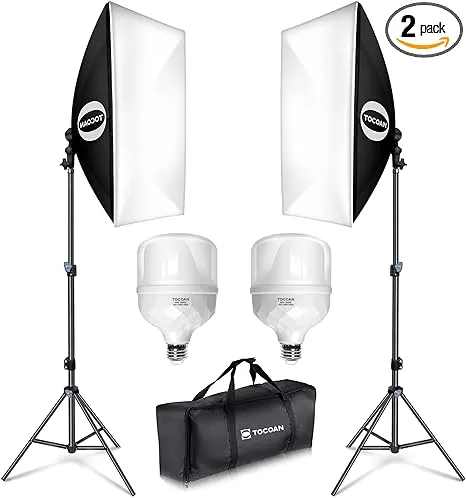 Tocoan Softbox Photography Lighting Kit, 27'' x 20'' Professional Softbox Lighting Kit with 85W LED Bulb, Studio Lights for Photography, Video Recording and Portraits Shooting (3-Color Mode)