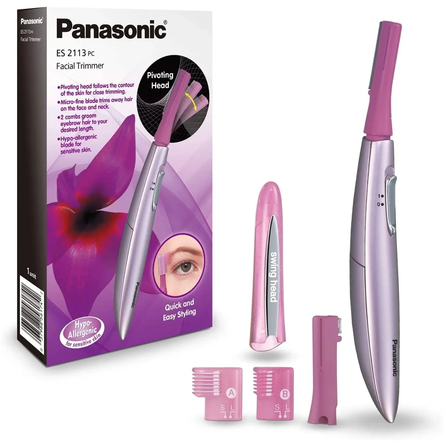 Panasonic ES2113PC Facial Hair Women's Electric Trimmer, Pink