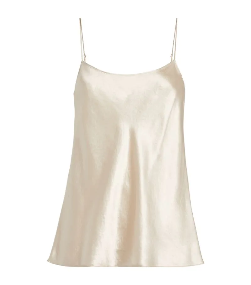 Ivory Hammered Satin Top In Beige