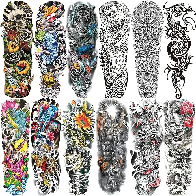 Aresvns Temporary Tattoo for Men and Women (L19“xW7”), Christmas Full Arm Fake Tattoos,Waterproof Realistic Sleeve Tattoos Long lasting