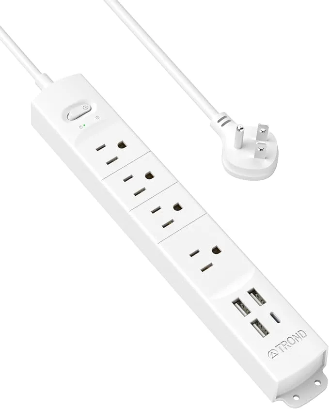 TROND Power Strip Surge Protector with USB, 3ft Long Extension Cord for 4 USB and 4 AC Outlets White