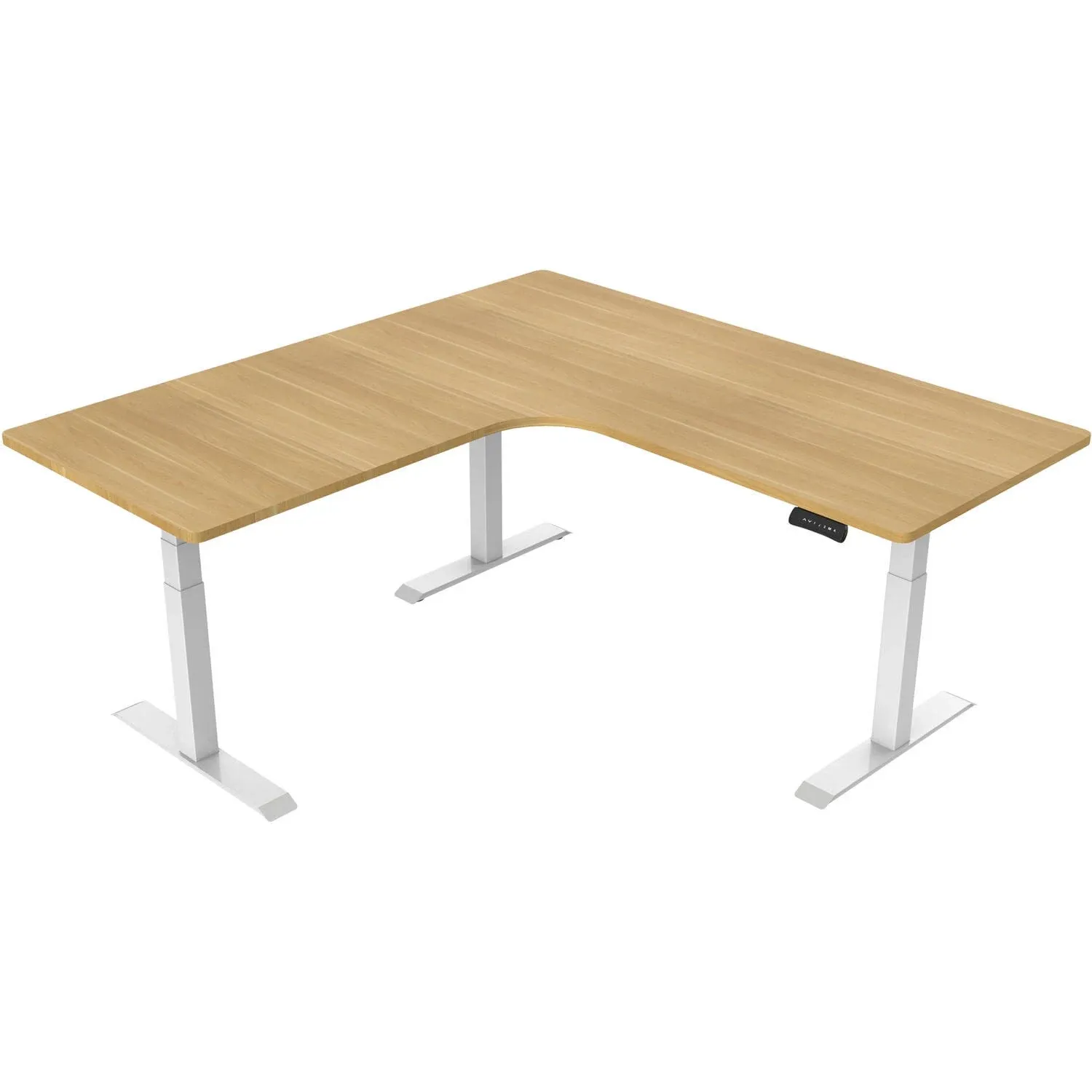 Hanover 73-In. L-Shaped Sit or Stand Electric Height Adjustable Desk with Triple Motor System Natural and White