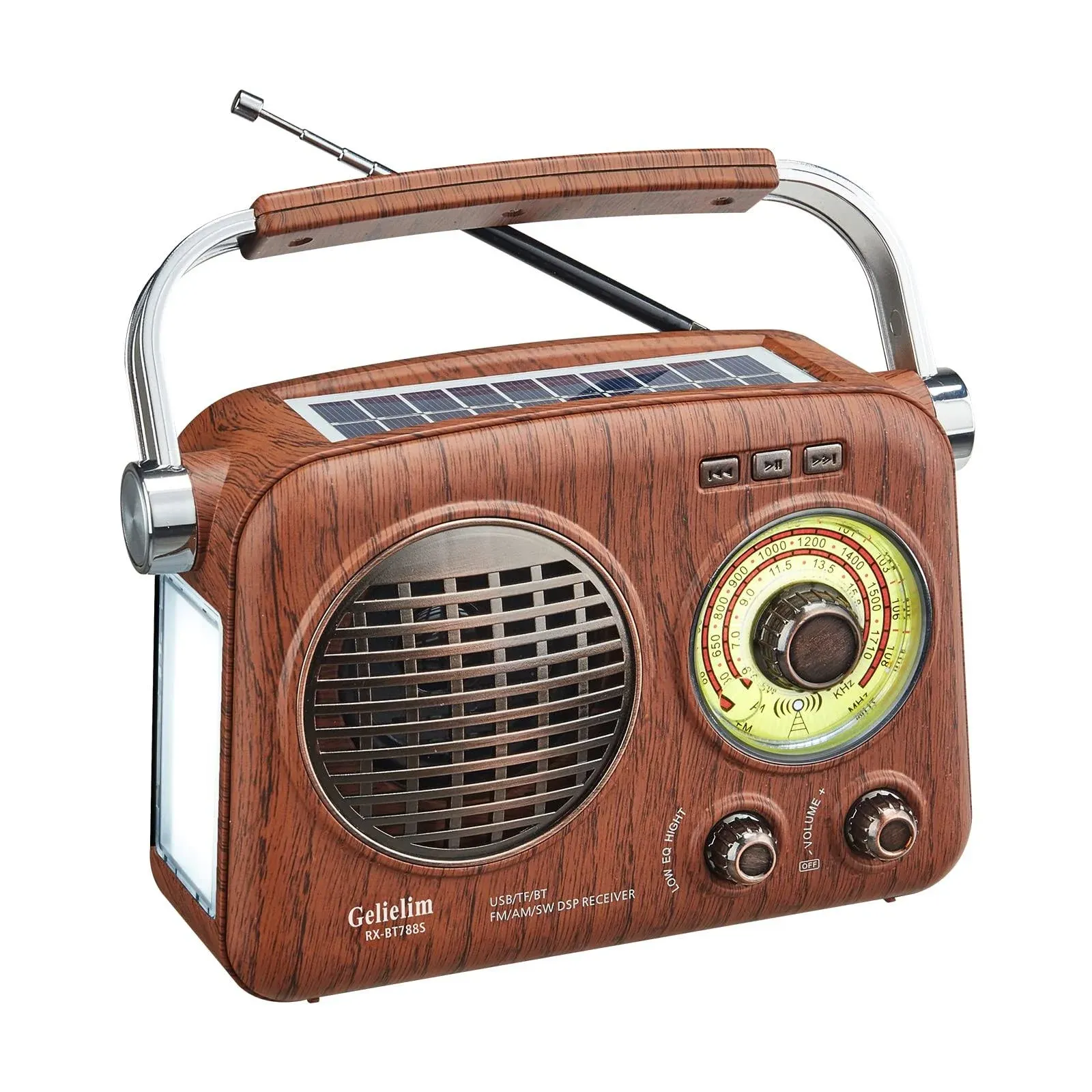 Gelielim Radio Portable AM FM Shortwave,Vintage Radio Bluetooth Speaker with Crystal Clear Sound, Rechargeable Battery Powered Radio, Small Radio with Solar Panel & Flashlight, Small Gifts for Senior