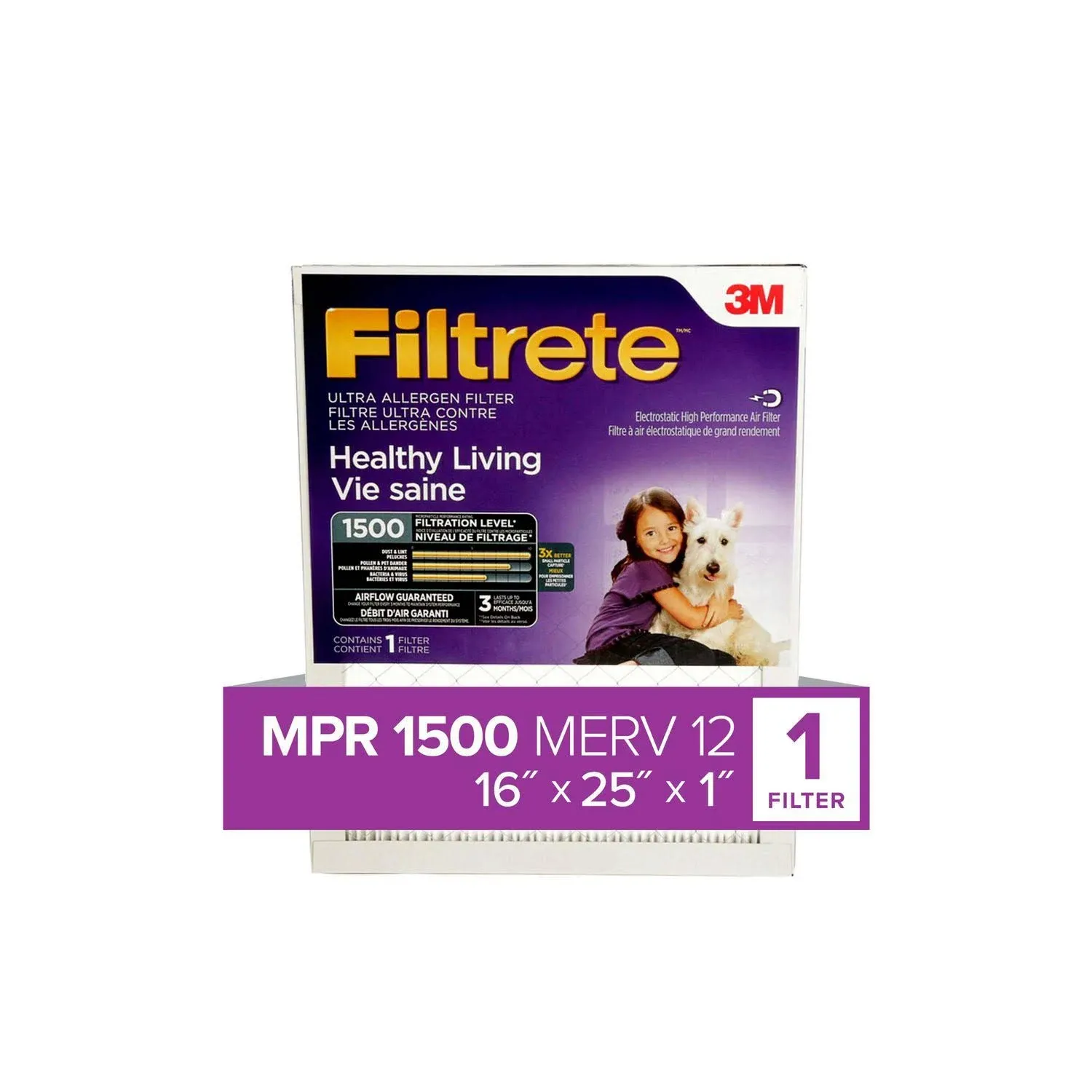 3M™ 2001DC-6 Filtrete Healthy Living Ultra Allergen Reduction Air Filter, 16" x 25" x 1"