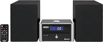 Jensen JBS-210 3-Piece Modern Compact Bluetooth Stereo Shelf System, CD Player, Digital AM/FM Stereo with Speakers, Aux-in, & Remote Control Included (Black/Silver)