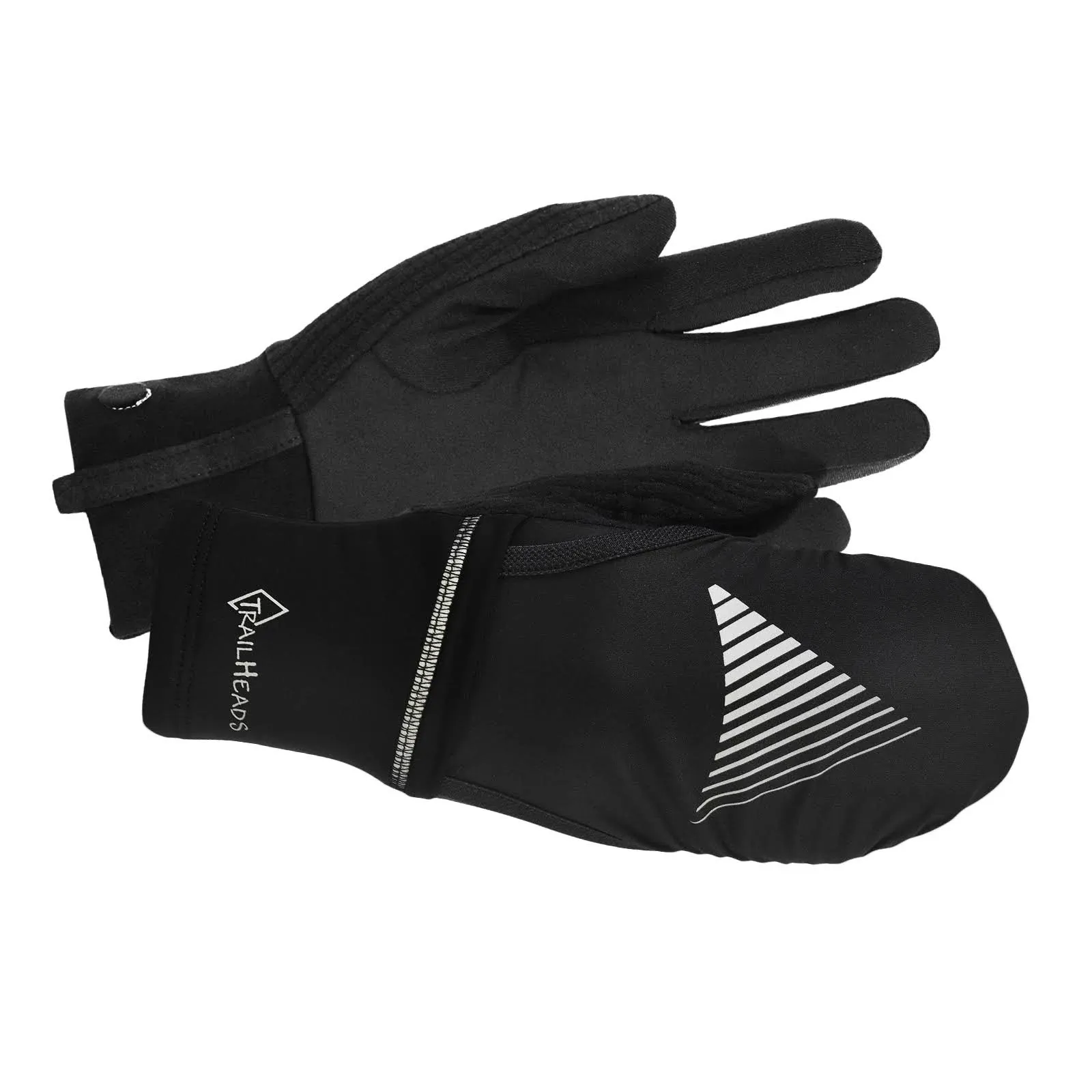 TrailHeads Mens Running Gloves Touchscreen Fingers & Convertible Waterproof Mitten Shell - for Winter, Reflective, Warm