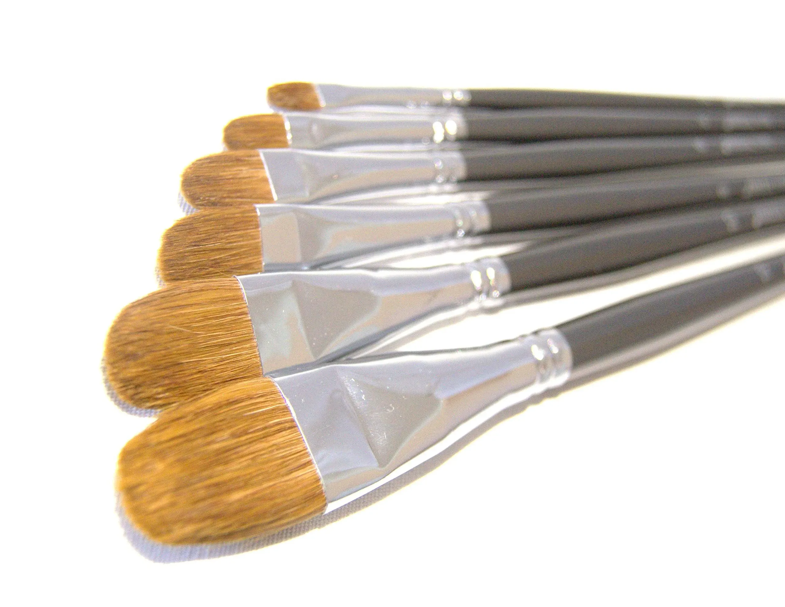 Red Sable Filbert Paint Brushes - Set of 6 Acrylic, Long Handle, Silver 