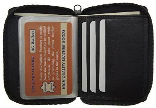 Ag Wallets Mens Zip around Leather Wallet with Inserts (Black)