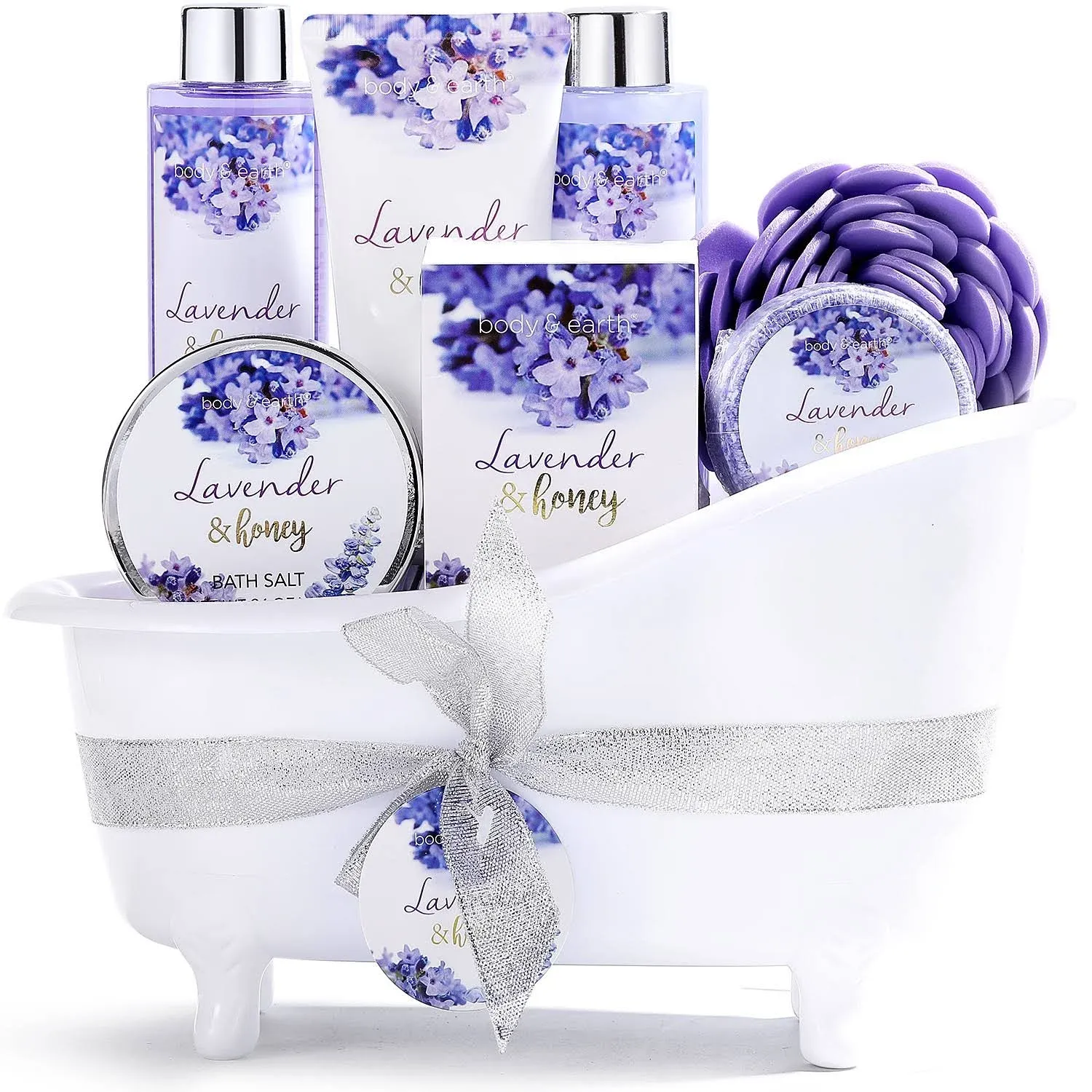 Bath and Body Gift Set - Body & Earth 8 Pcs Bath Spa Gift Sets Lavender&Honey Scent, Includes Bubble Bath, Shower Gel, Soap, Body Lotion, Bath