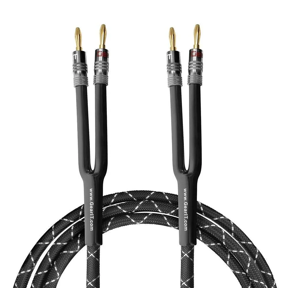 Gearit 12awg Premium Heavy Duty Braided Speaker Wire with Dual Gold Plated Banana Plug Tips