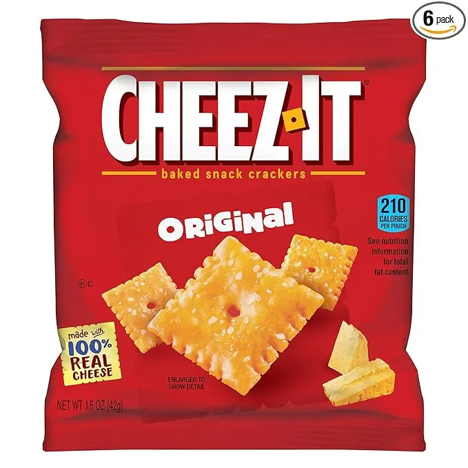 Cheez-It Baked Snack Cheese Crackers, Original, Single Serve, 1.5 oz Bags (8 Count)(Pack of 6)