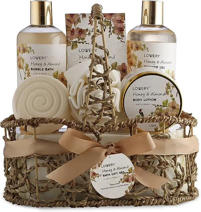 Home Spa Gift Basket Honey & Almond Luxury Bath & Body Set