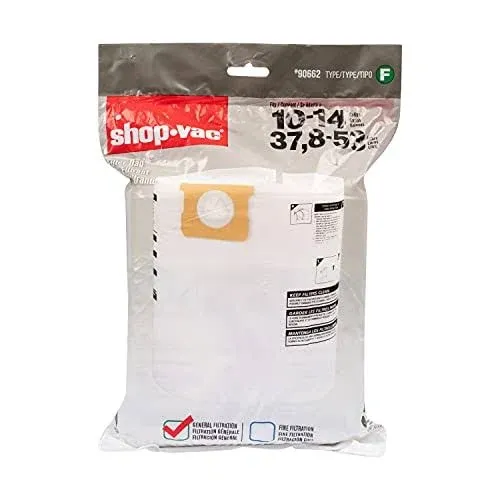 Shop-Vac 9066233 Disposable Filter Bags, Fits 10-14 Gallon Vacs, For Dry Pick-Up Only, Non-Hazardous Materials, (3-Pack)