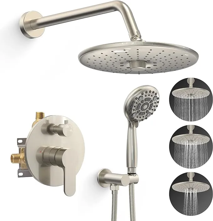 SR SUN RISE Système de douche – 3 fonctions 25,4 cm – Pommeau de douche à 6 réglages – Valve incluse Chrome poli