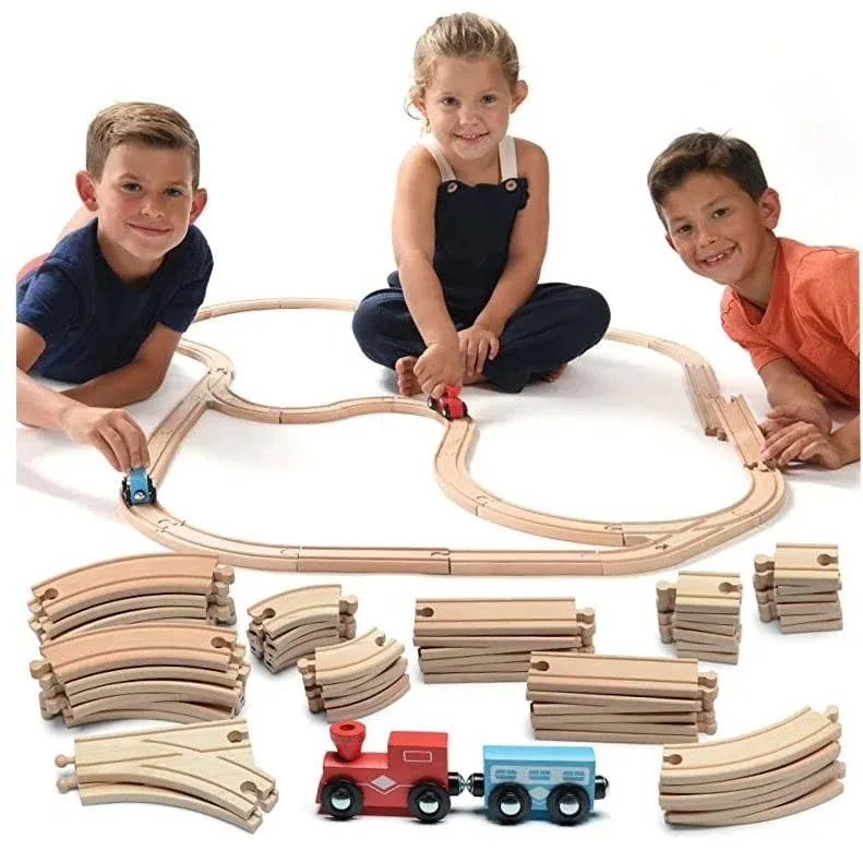 52-Piece Wooden Train Track Lot Railway Set Thomas The Train Brio Accessories