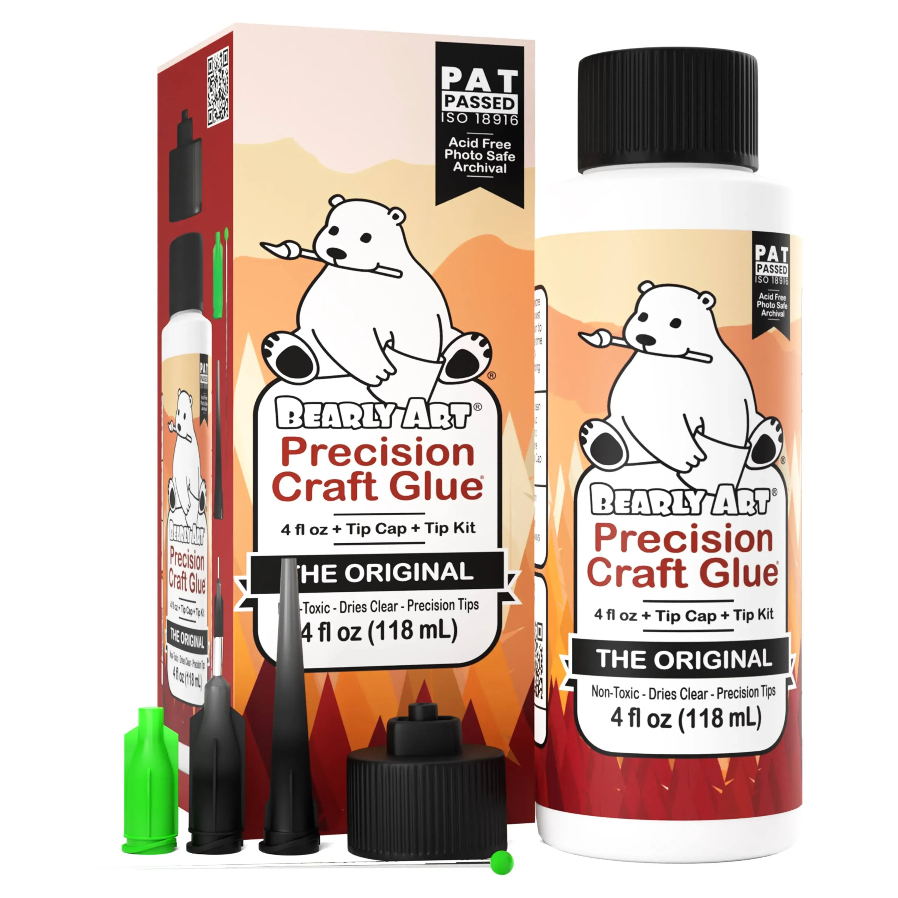 Bearly Art Precision Craft Glue - The Original - 4fl oz - Tip Kit Included - Dries Clear - Metal Tip - Wrinkle Resistant - Flexible and Crack Resistant - Strong Hold Adhesive - Made in USA