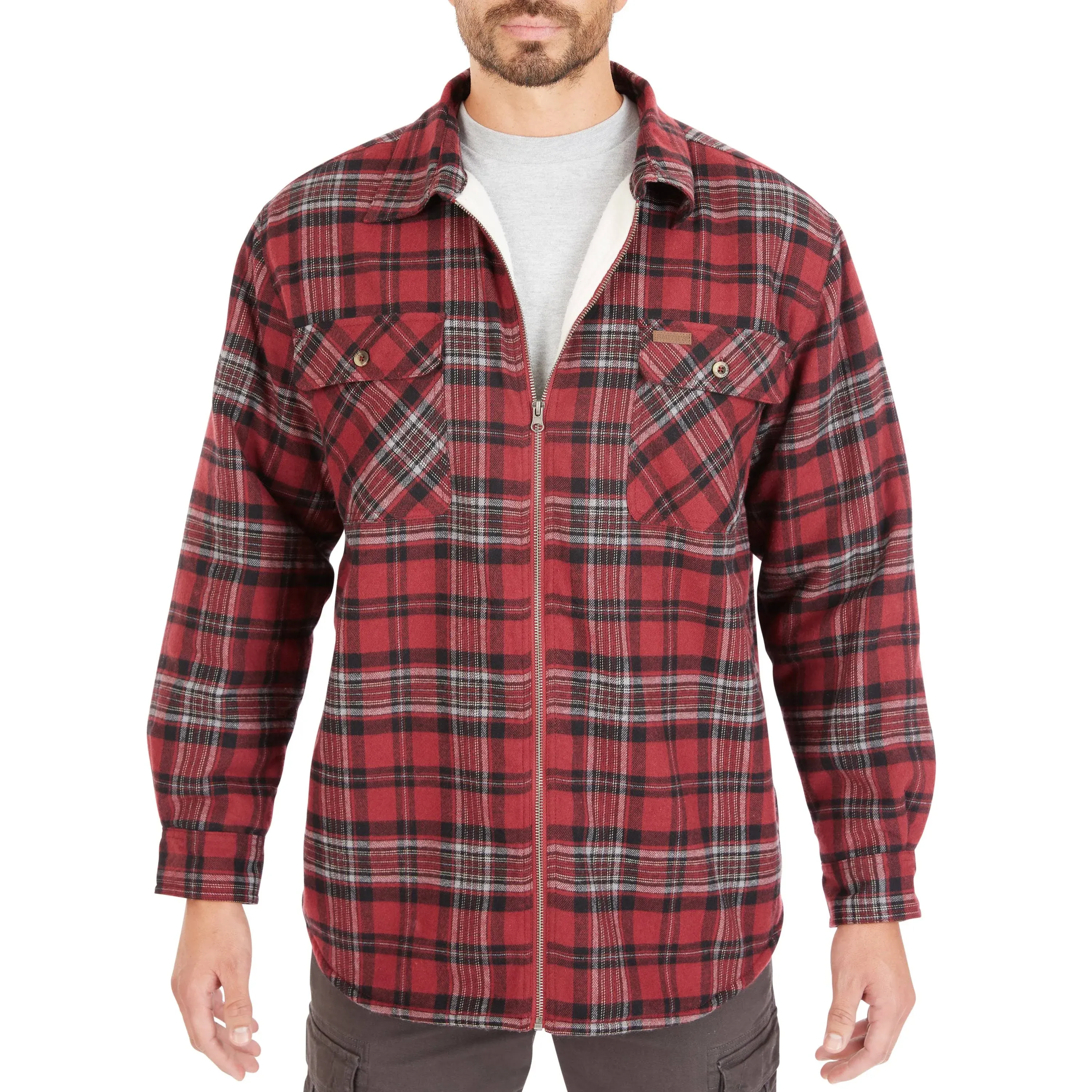 Men's Smith's Workwear Zip-Front Sherpa-Lined Flannel Shirt Jacket