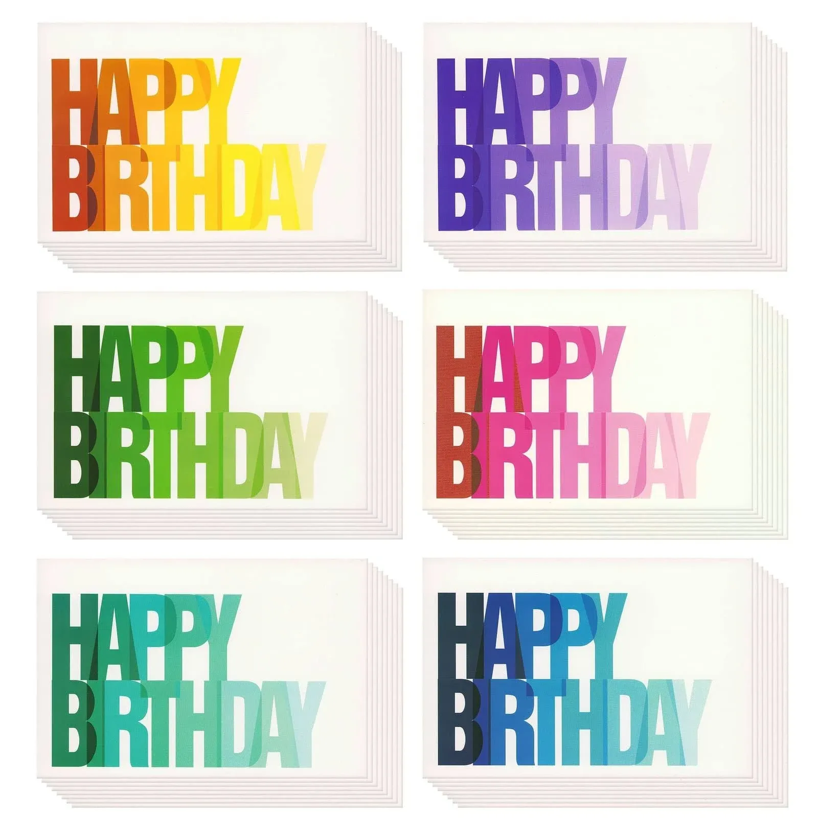 144 Pack Happy Birthday Cards Bulk with Envelopes, 6 Colorful Ombre Designs, Blank Inside (4x6 in)