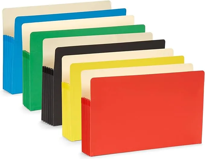 Blue Summit Expandable Legal File Folders for Bulky Documents, Legal Size, 5" Expansion, Assorted Colors, 10 File Pockets