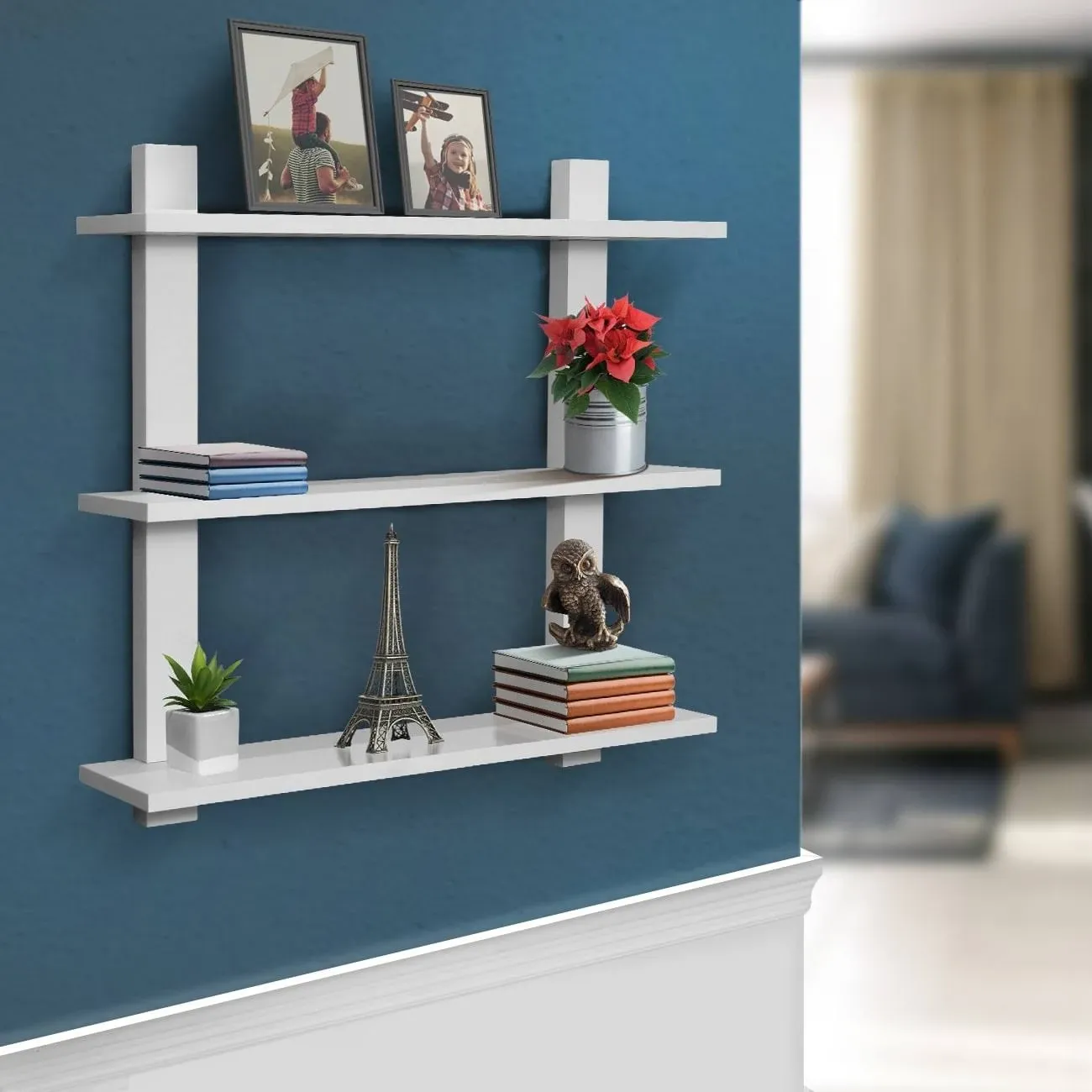 6 in x 23.5 in x 23.5 in 3-Tier Wood White Decorative Wall Shelves with Brackets