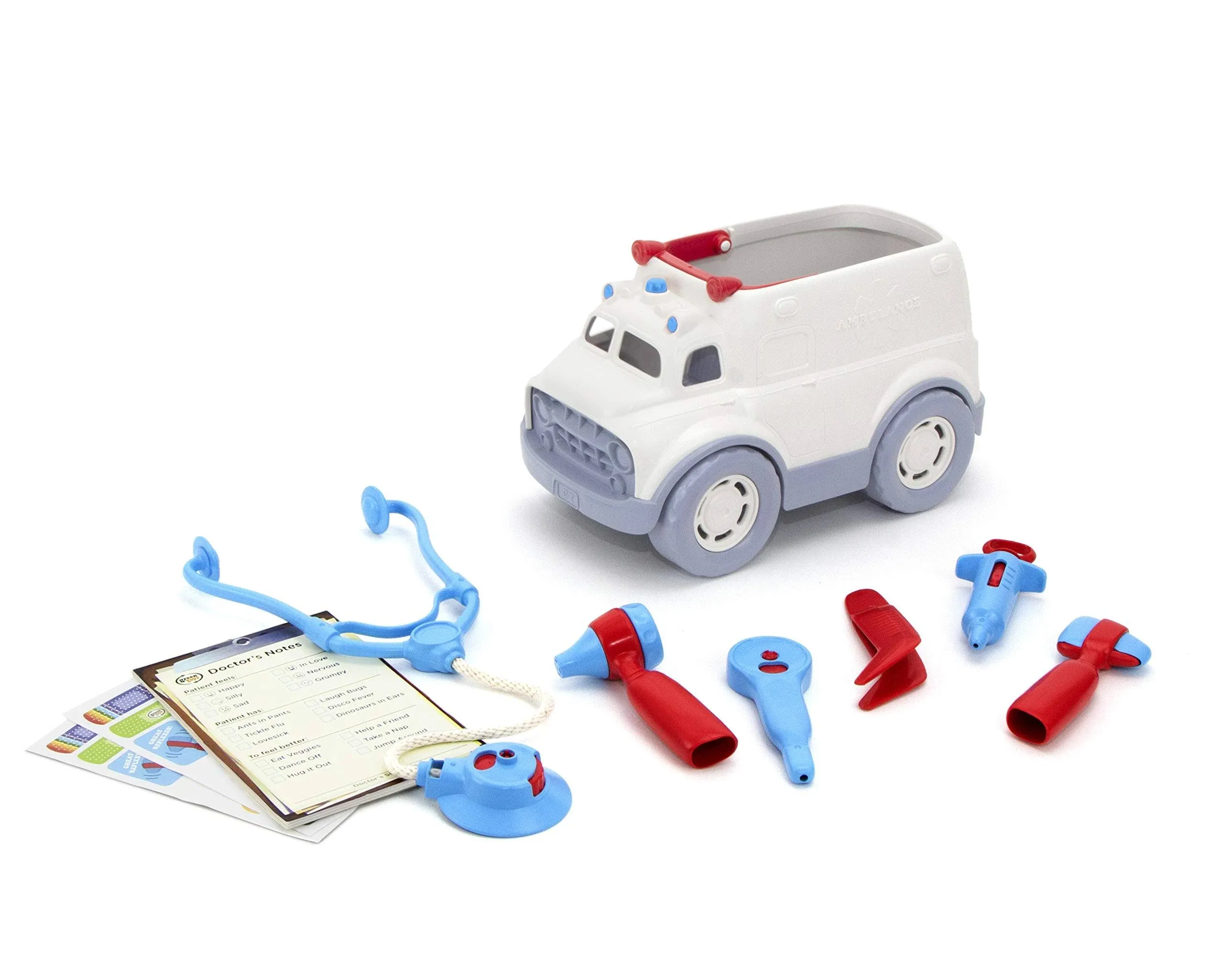 Green Toys Ambulance & Doctor's Kit Red/Blue FFP 10 Piece Pretend Play,Motor Skills,Language & Communication Kids Role Play Toy Vehicle. No BPA,phthalates,PVC,Dishwasher Safe,Recycled Plastic,USA Made