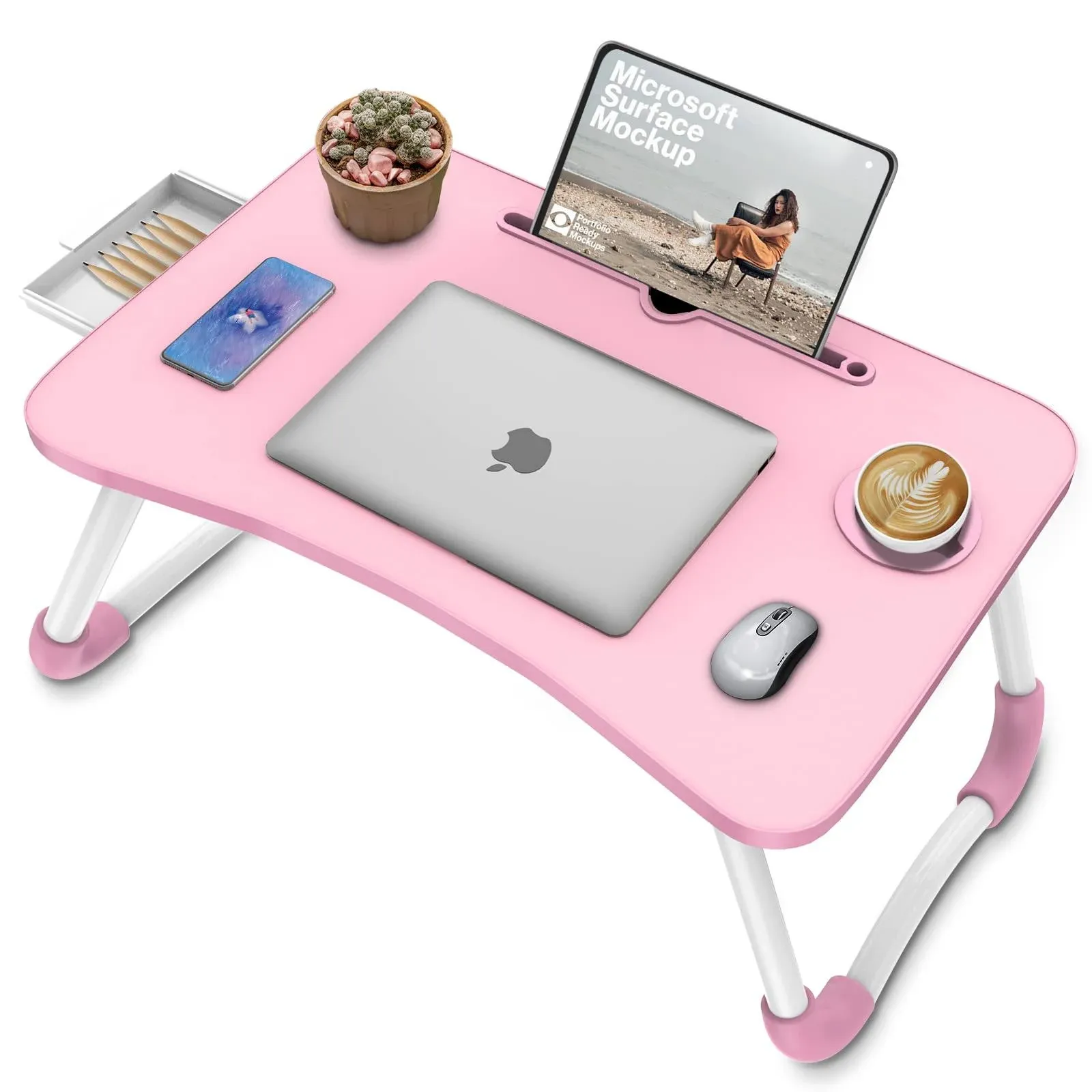 Zapuno Lap Laptop Desk for Bed, Multi-Function Laptop Bed Table with Storage Drawer and Cup Holder, Laptop Lap Desk Laptop Stand Tray Table Breakfast Tray for Eating, Reading and Working