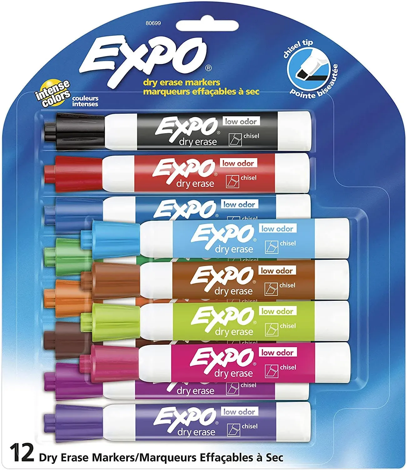 Expo Low Odor Dry Erase Markers Chisel Tip Assorted Colors 12 Count